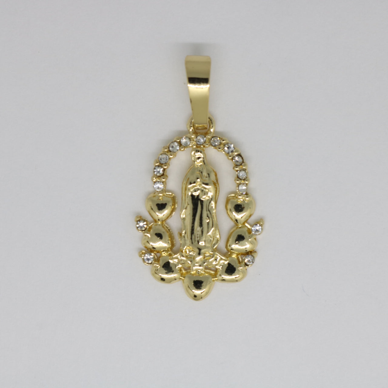 Virgin Mary w/ Solid Hearts Necklace -  Gold