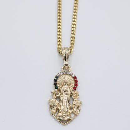 Virgin Mary (3 color stones) Necklace-Gold