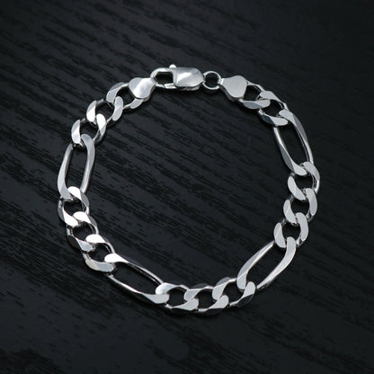 9mm Figaro Bracelet - Real 925 Silver