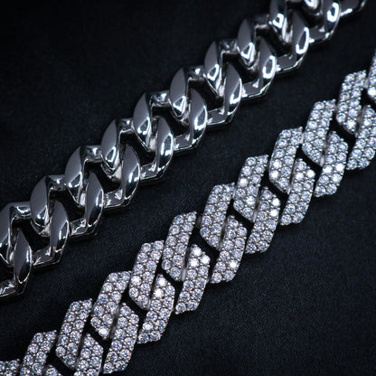 13mm Diamond Prong link Cuban chain - White Gold