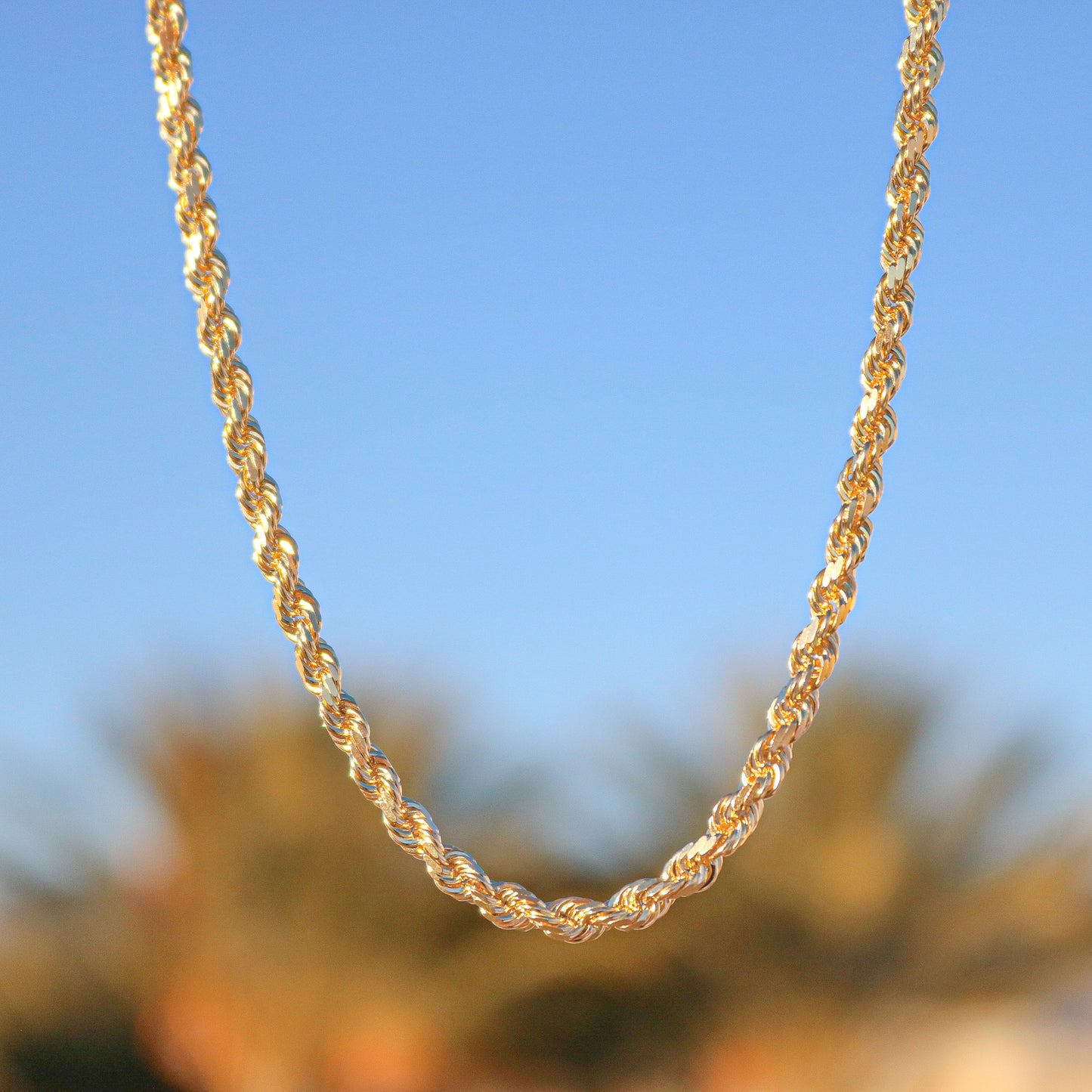 5mm Solid Diamond Cut Rope Chain - Real 14k Gold