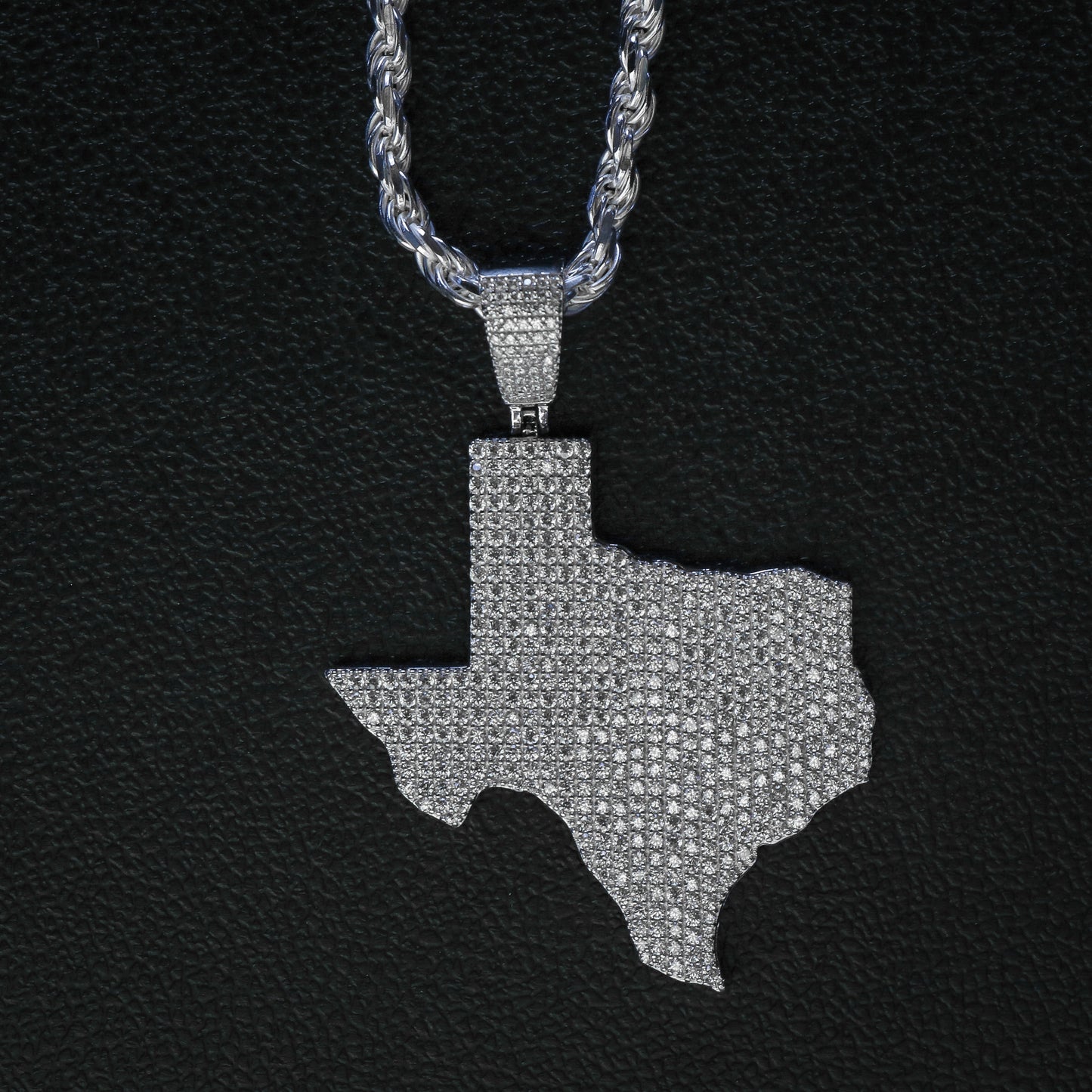 Iced Out Texas Map Pendant - Real 925 Silver