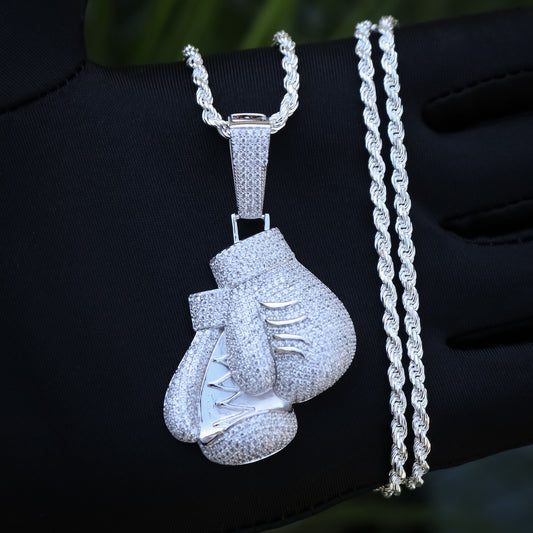 Iced Out Boxing Gloves Pendant - 925 Silver