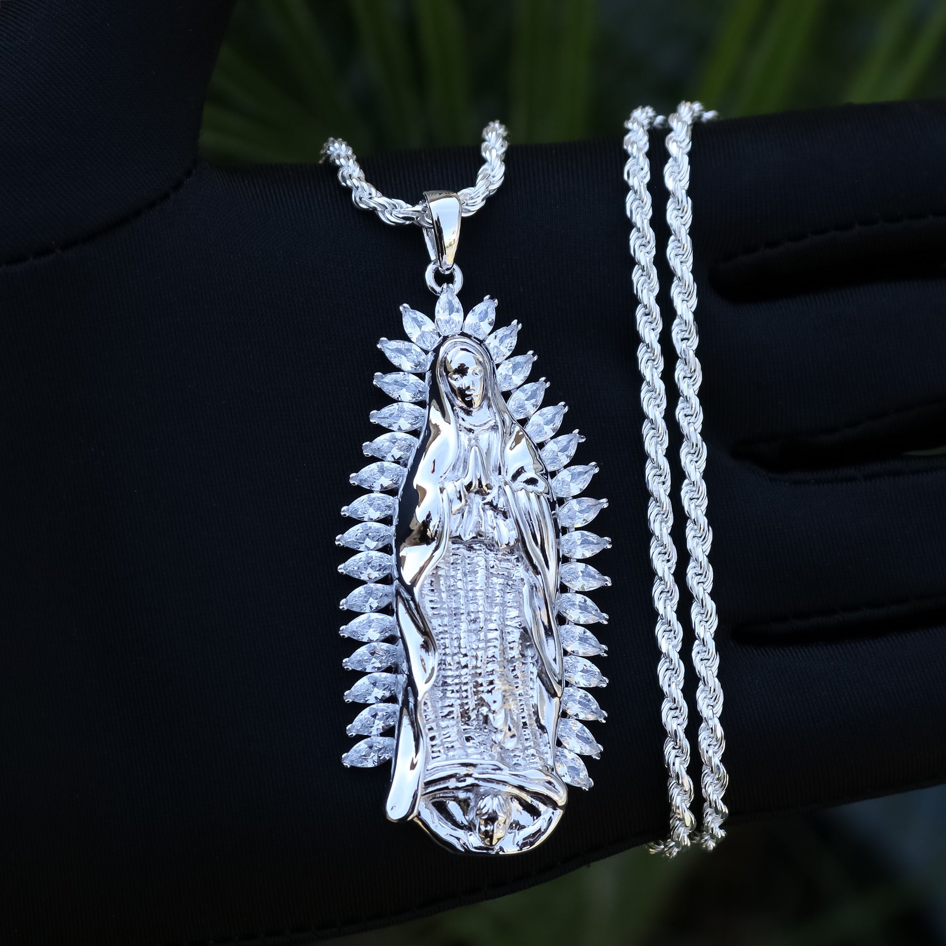 Large Marquise Diamond Lady of Guadalupe Pendant 925 Silver