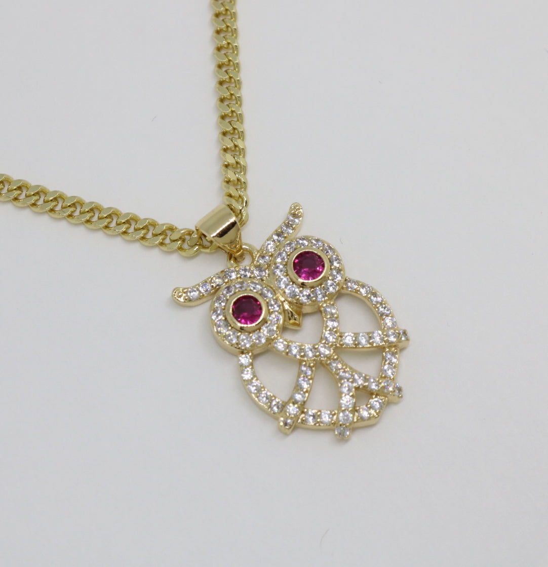 Owl with stones Necklace - Gold