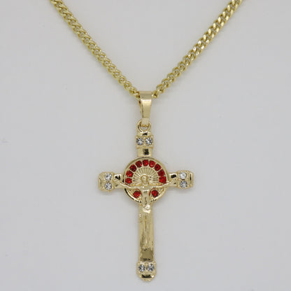 Jesus w/ Red Stones Necklace - Gold