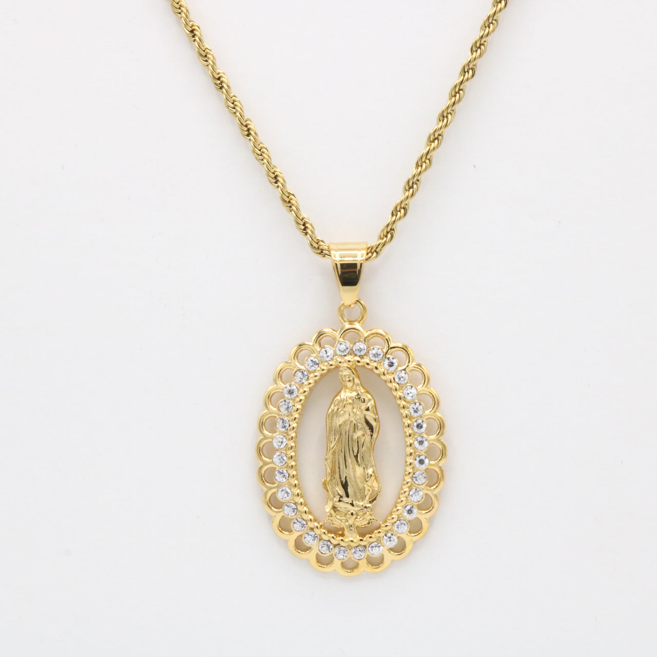 Virgin Mary with stones Pendant - Gold