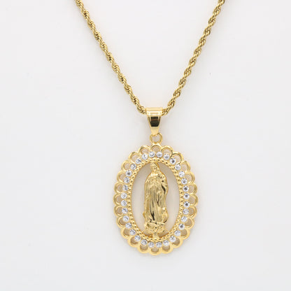 Virgin Mary with stones Pendant - Gold