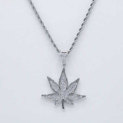 Iced out Weed Leaf pendant - White Gold