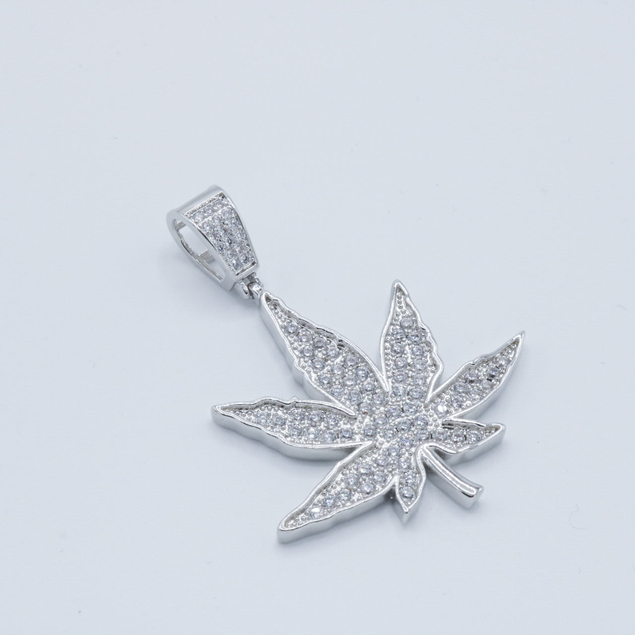 Iced out Weed Leaf pendant - White Gold