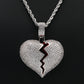 Iced Broken Heart Pendant - White Gold