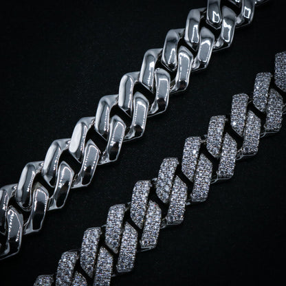 Women's 13mm Diamond Prong link Cuban chain - White Gold