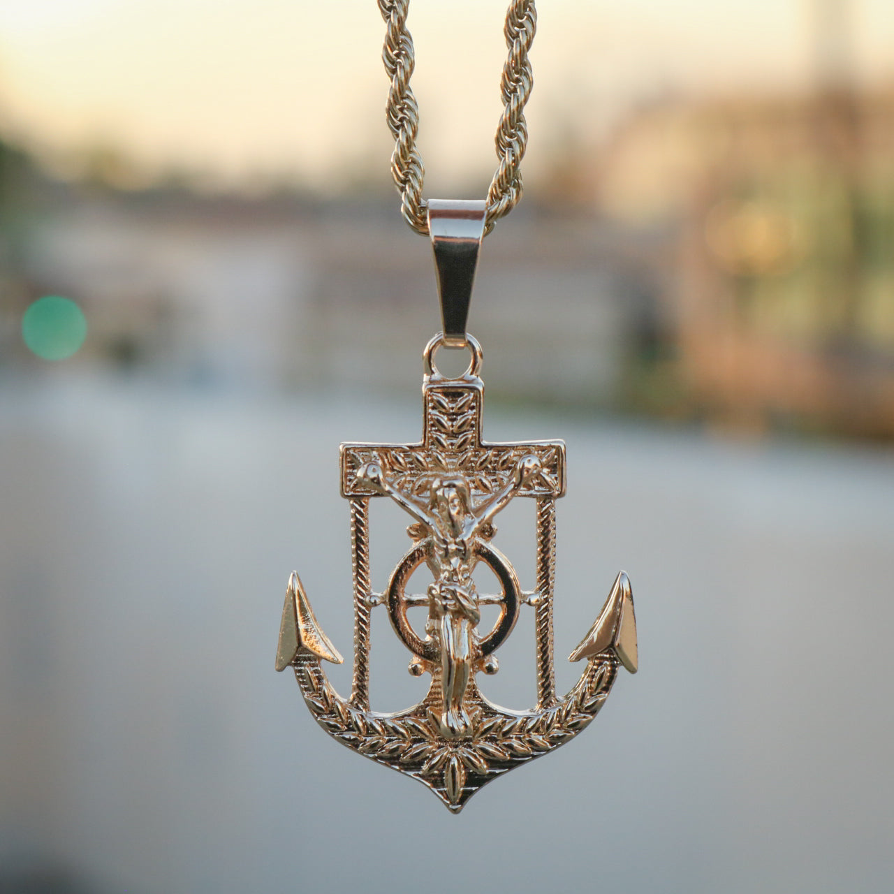 Men's Jesus Anchor Pendant - Gold