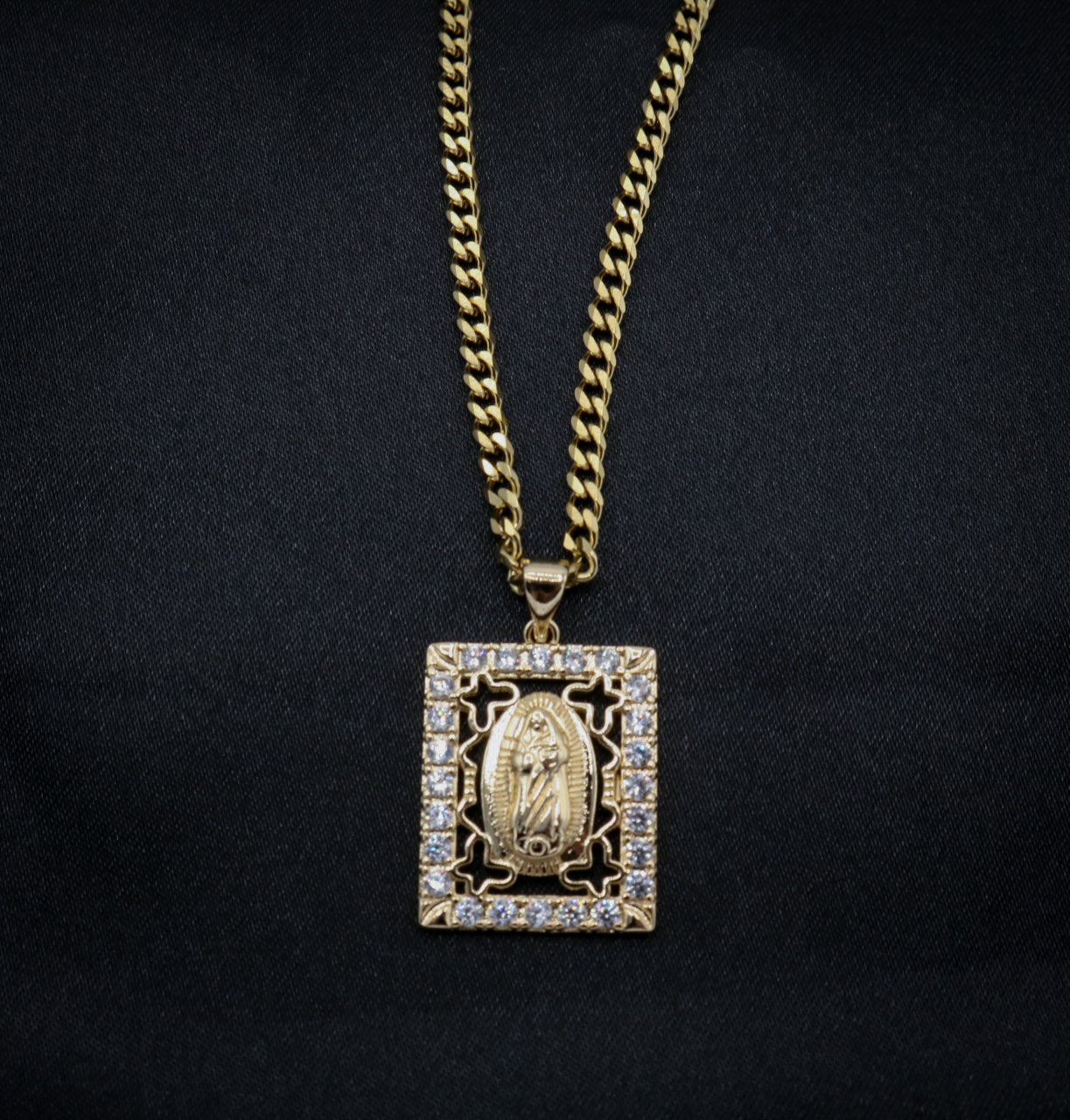 Virgin Mary Frame Necklace with stones