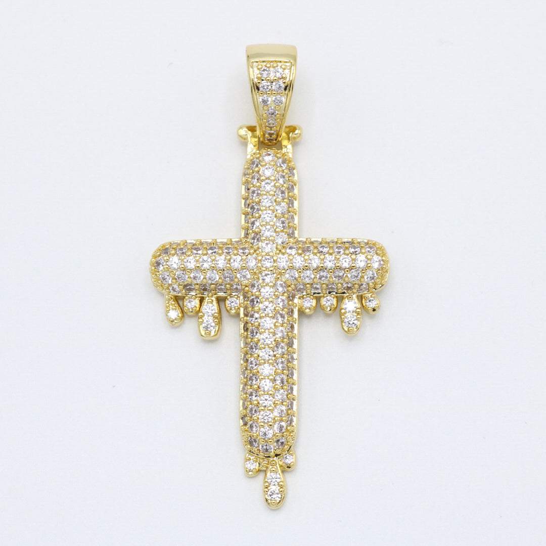 Drip Cross Necklace - Gold