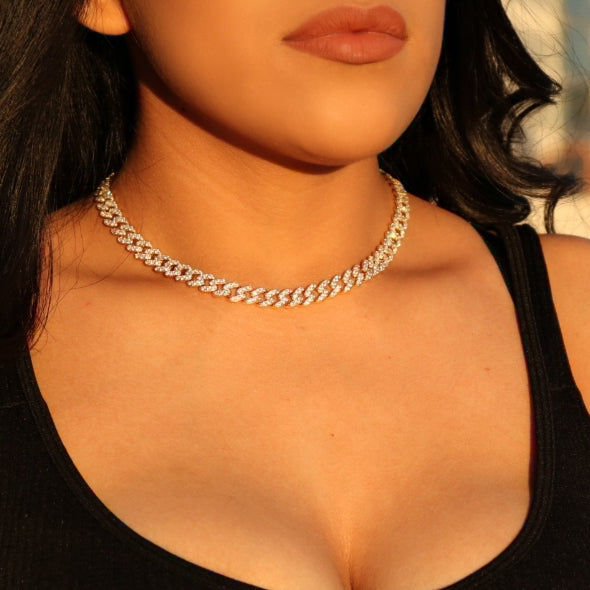 8mm Iced out Cuban Necklace - Gold
