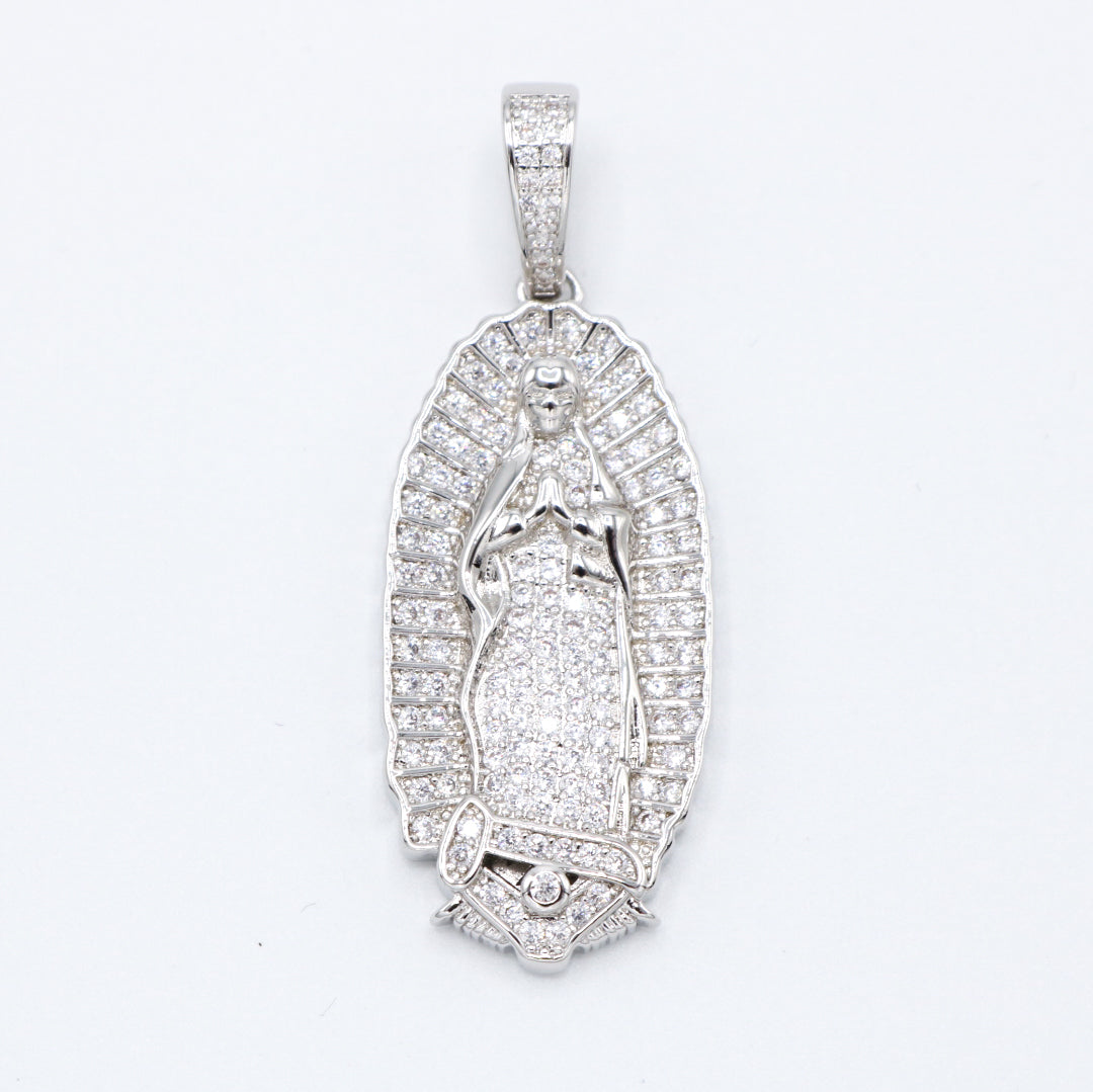 Iced out Virgin Mary Pendant - White Gold