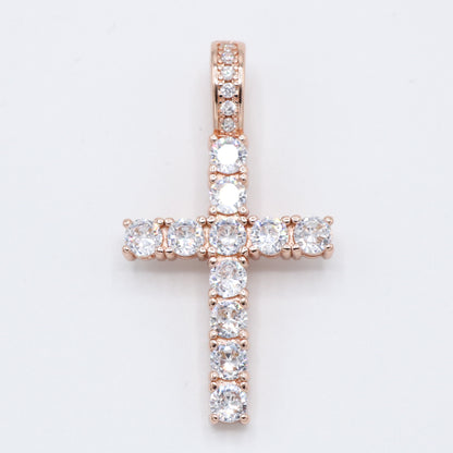 Small Diamond Cross Pendant - Rose Gold