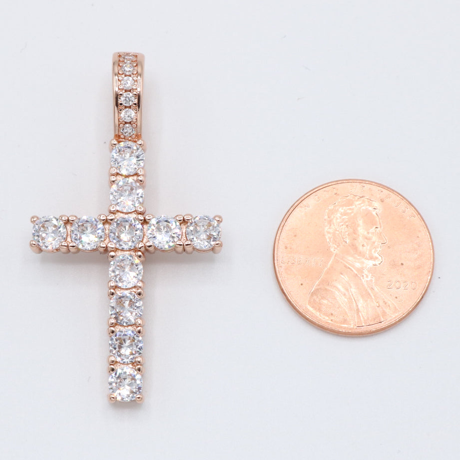 Small Diamond Cross Pendant - Rose Gold