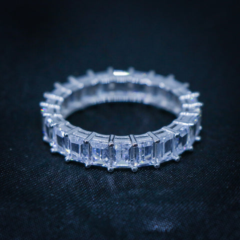 Emerald Cut Eternity CZ Diamond Ring - 925 Silver
