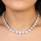Heart Diamond Clustered Tennis Necklace - White Gold