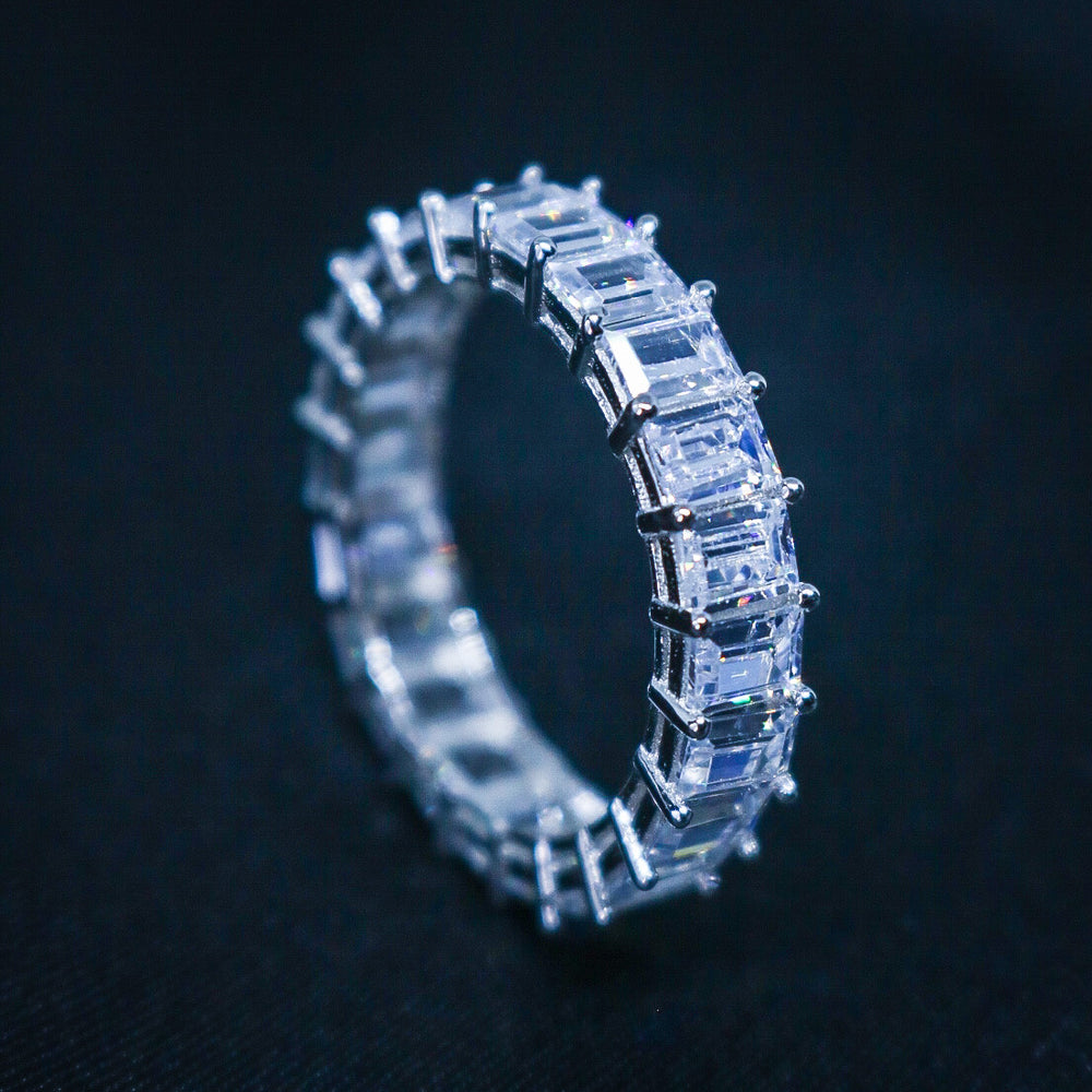 Emerald Cut Eternity CZ Diamond Ring - 925 Silver