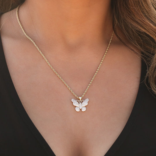 Small CZ Diamond Butterfly Necklace - Gold