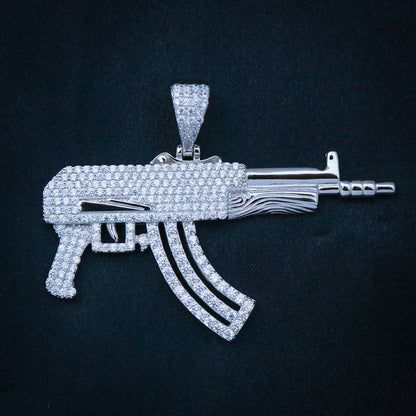 Iced Out AK - 47 Pendant - Real 925 Silver