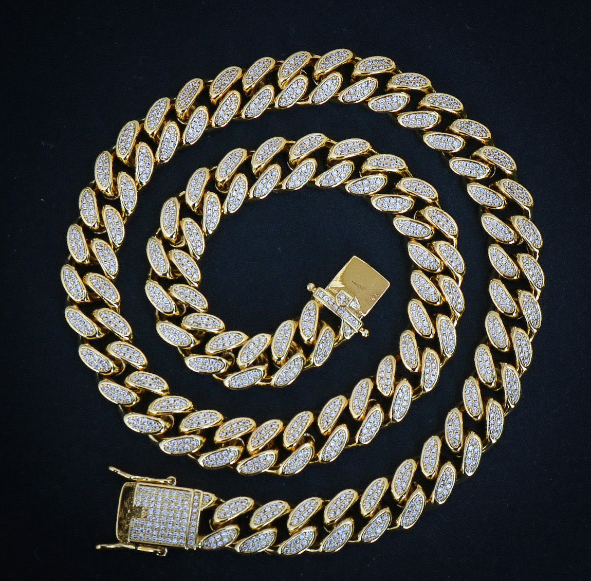 12mm Iced Out Box Chain in Yellow Gold 24inch