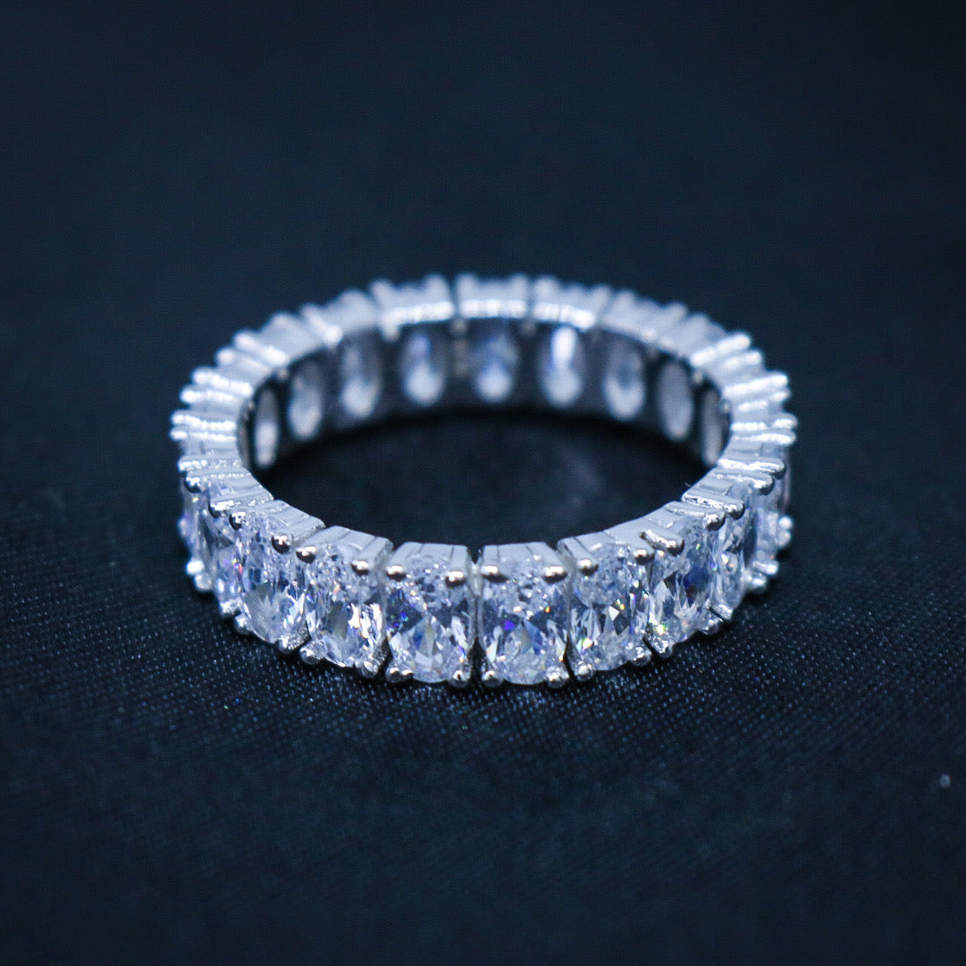 Women's Real 925 Silver - Oval Cut Eternity CZ Diamond Ring