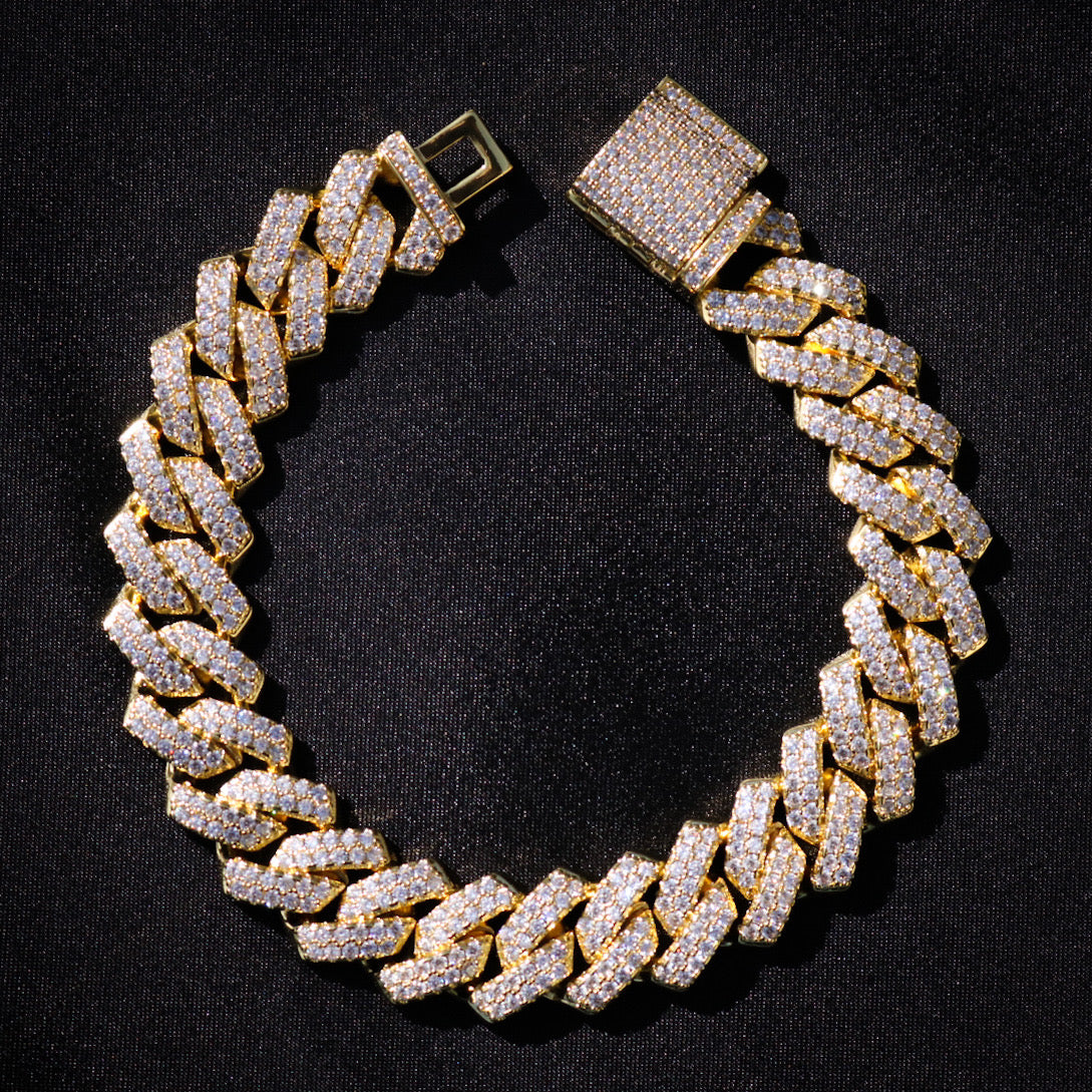 13mm Diamond Prong Link Cuban Bracelet - Gold