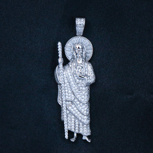Iced Baguette San Judas Pendant - 925 Silver