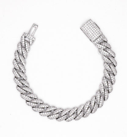 10mm Iced Out Cuban Bracelet - White Gold