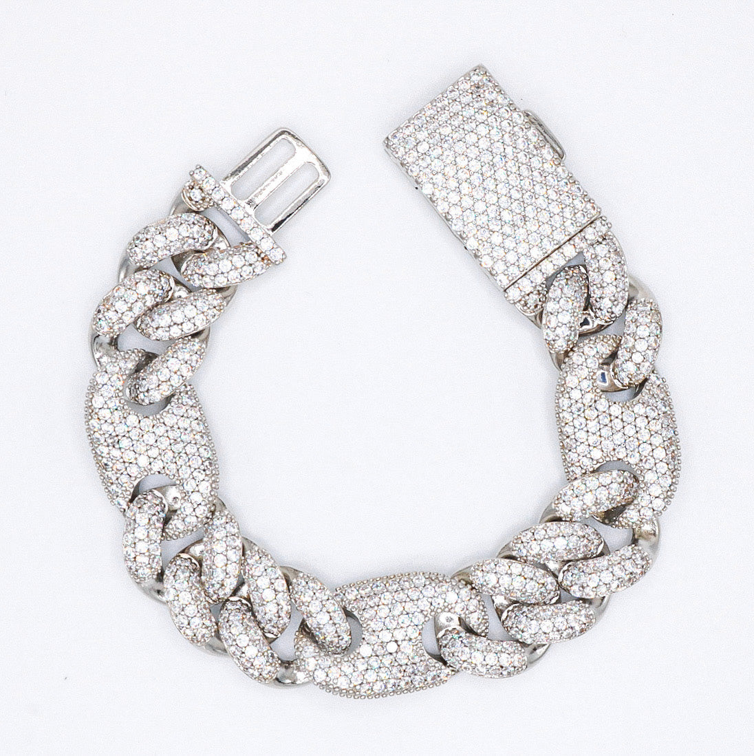 16mm Designer Cuban Link Diamond Bracelet - White Gold