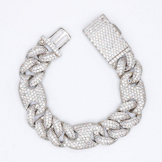 16mm Designer Cuban Link Diamond Bracelet - White Gold
