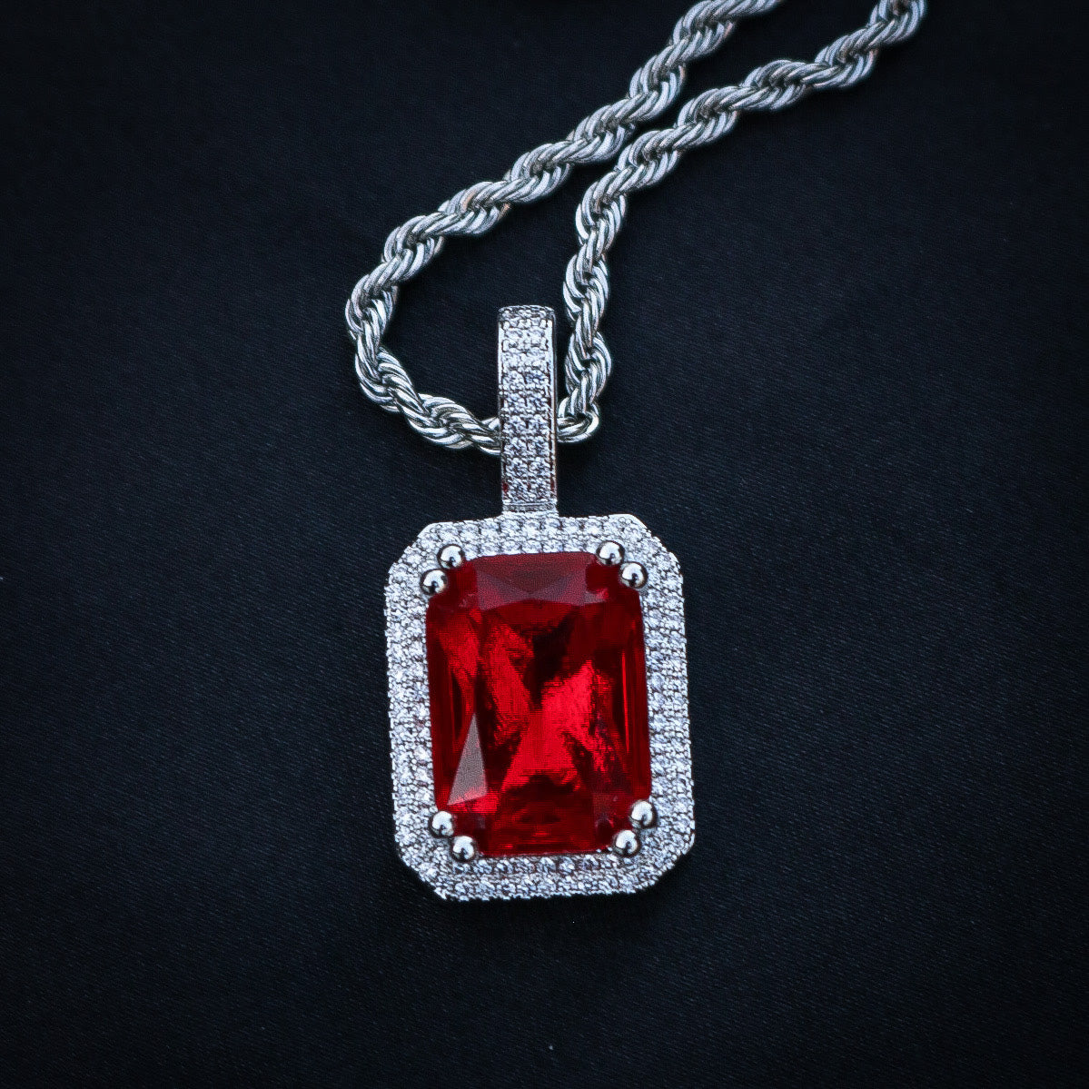 Iced Blood Stone Pendant - White Gold