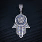 Large Fully Iced out Baguette Hamsah Pendant - White Gold