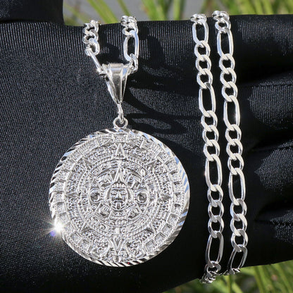 Aztec Calendar Pendant- Real 925 Silver is