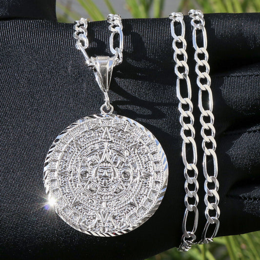 Aztec Calendar Pendant- Real 925 Silver