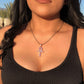 Womens CZ Ankh Cross Necklace - Rose Gold