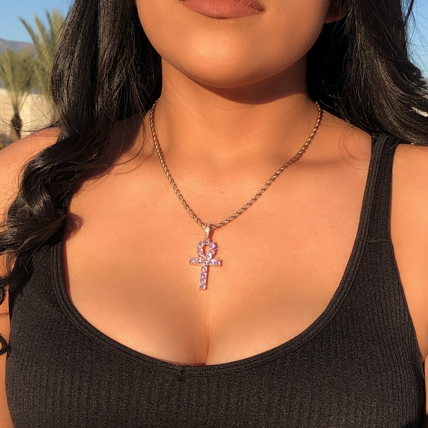 Pink Ankh Cross Necklace - Rose Gold