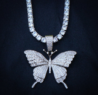 Diamond Butterfly Necklace - White Gold