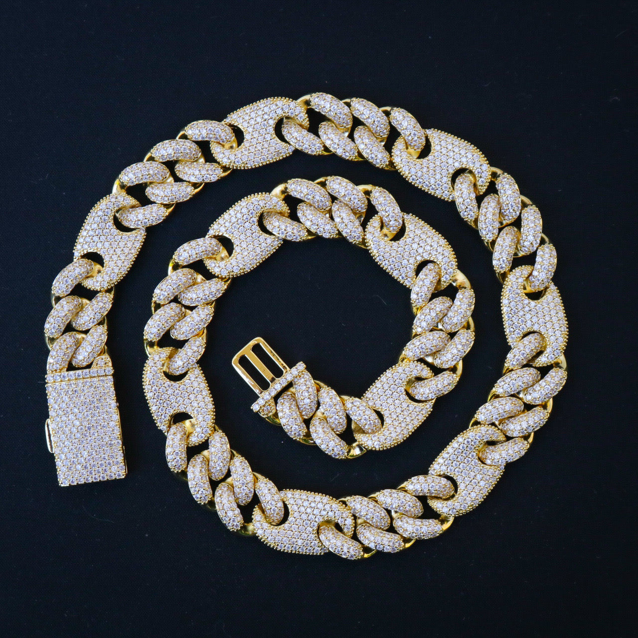 16mm Designer Cuban Link Diamond Chain - Gold