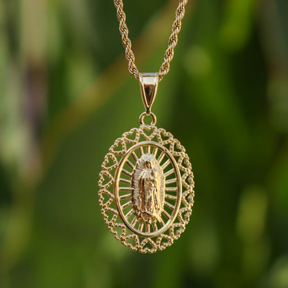 Virgin Mary Heart Bezel Necklace - Gold