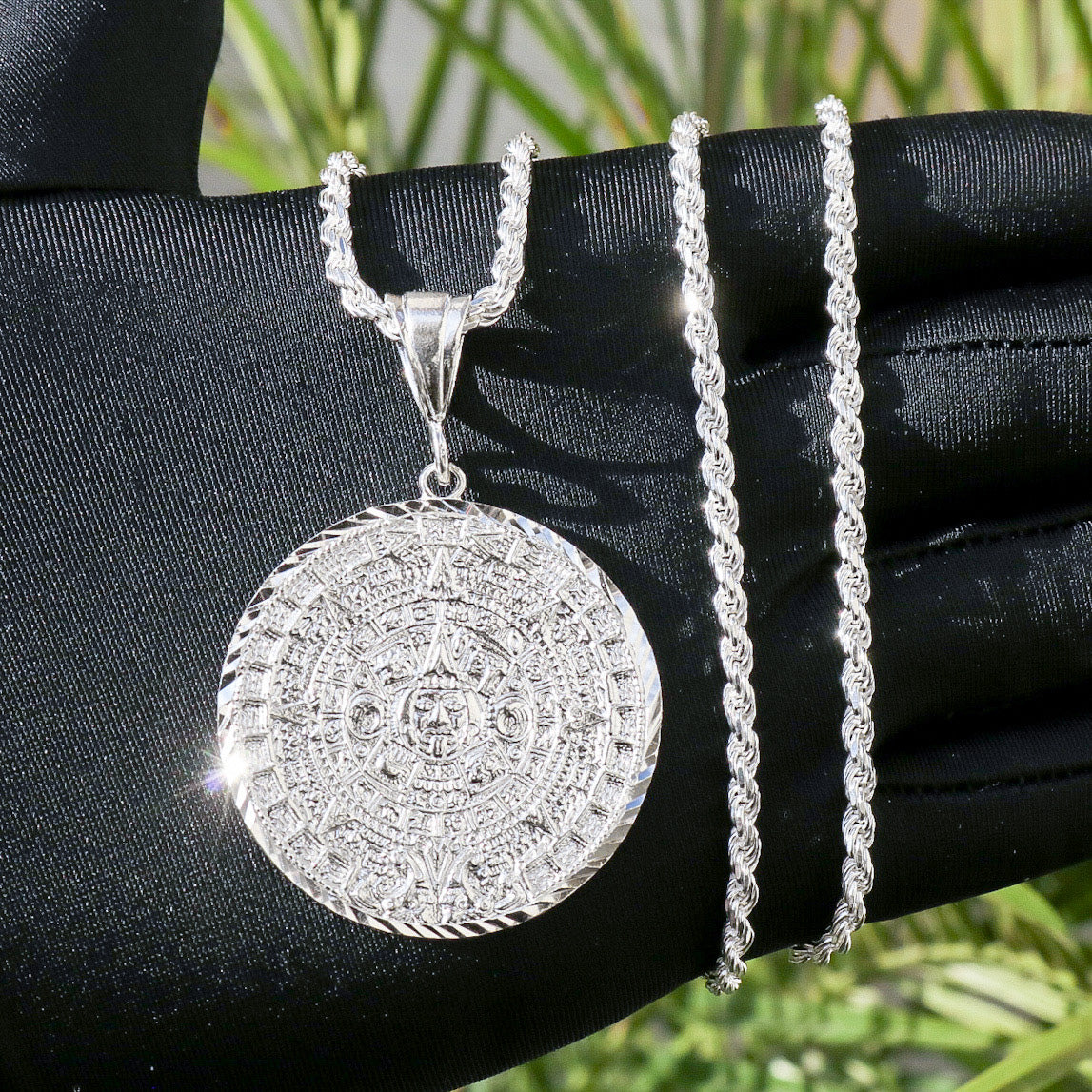 Aztec Calendar Pendant- Real 925 Silver