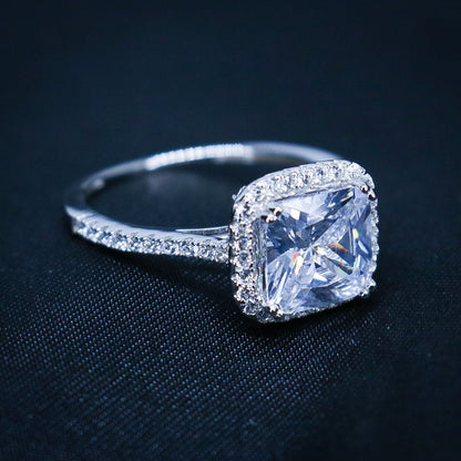 Women's Real 925 Silver - Iced Princess Cut CZ Diamond Ring
