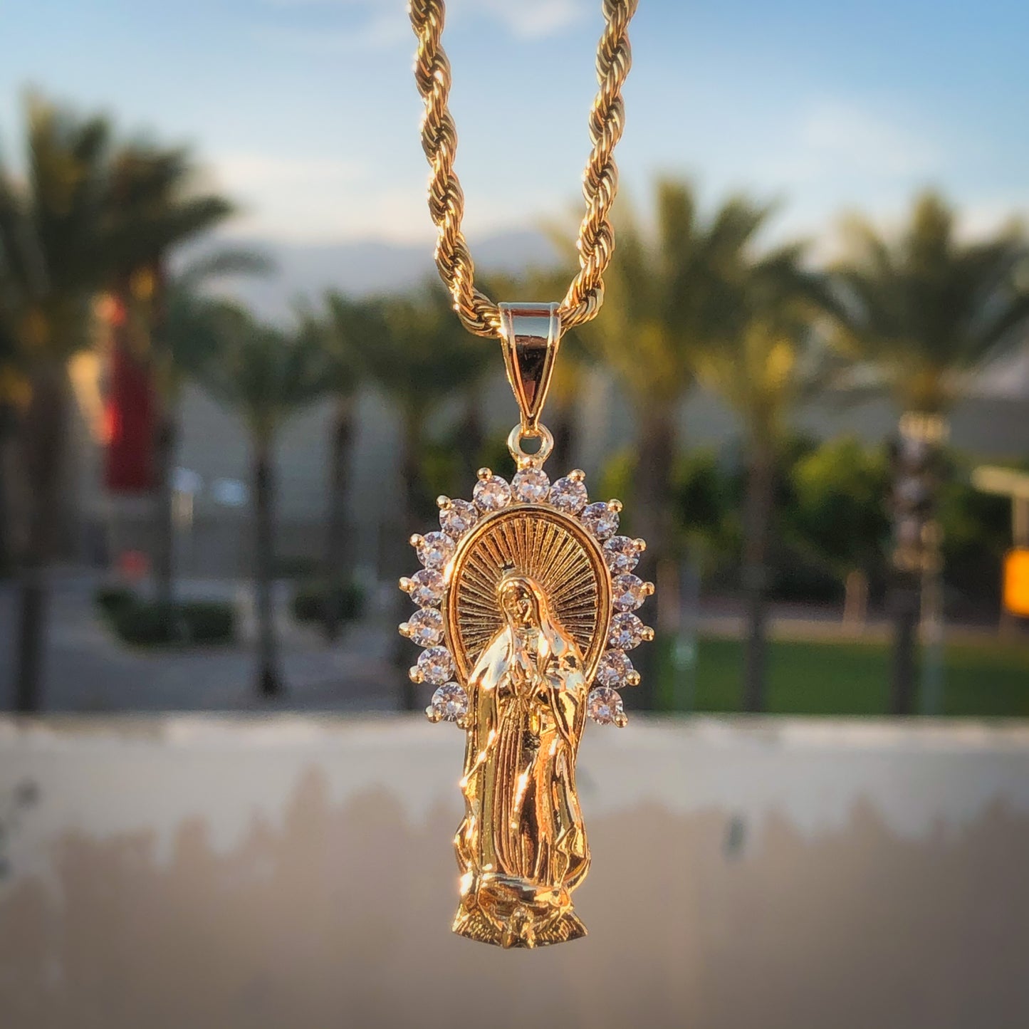 Virgin Mary CZ Diamond Halo Pendant