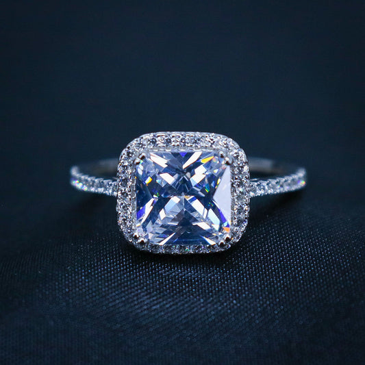 925 Silver - Iced Princess Cut CZ Diamond Ring
