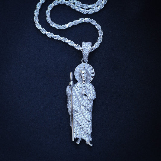 Fully Iced Out San Judas Pendant - 925 Silver