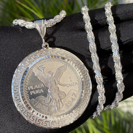 Aztec Bezel Centenario Pendant - Real 925 Solid Silver